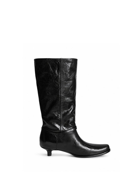 Buckle-Strap Kitten Heel Knee-High Boots